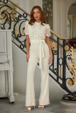 Short Sleeve Patchwork Wide Leg Jumpsuit OSM-4504