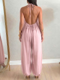 Solid Color Halterneck Backless Loose Jumpsuit HNIF-ZM026