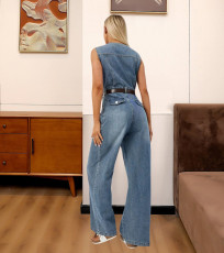 Sleeveless Denim Wide Leg Jumpsuit(Without Belt) LX-8613