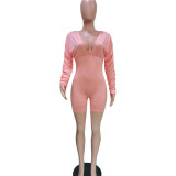 Solid Color Ruched Long Sleeve Romper BN-9835