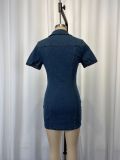 Fashion Lapel Zipper Denim Mini Dress GWDS-260402