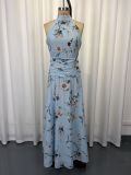 Halterneck Print Bow-tie Long Dress GWDS-260511