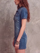 Fashion Lapel Zipper Denim Mini Dress GWDS-260402