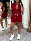 Short Sleeve Contrast Color Two Piece Shorts Set HNIF-SY040
