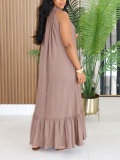 Sleeveless Solid Color Ruffles Long Dress HNIF-MC036