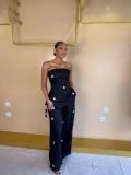 Polka Dot Print Wrap Chest Top Wide Leg Pants Suit GCNE-75212