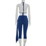 Solid Color Halterneck Backless Pants Suit GSZM-C26ST231