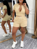 Short Sleeve Contrast Color Two Piece Shorts Set HNIF-SY040