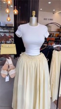 Solid Color Tie Up Long Skirt GCNE-75291