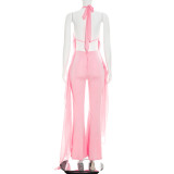 Chiffon Patchwork Halterneck Jumpsuit GSZM-D26JP193