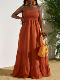 Solid Color Ruched Tube Top Maxi Dress HNIF-MC026