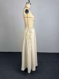 Solid Color Tie Up Long Skirt GCNE-75291