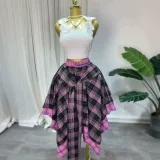 High Waist Plaid Print Irregular Half Body Skirt GCNE-75267