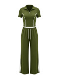 Zipper Short Sleeve Top Two Piece Pants Set HNIF-GY326