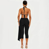 Solid Color Halterneck Backless Pants Suit GSZM-C26ST231