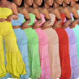Solid Color Wrap Chest Top Wide Leg Pants Suit HNIF-HN311