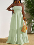 Solid Color Ruched Tube Top Maxi Dress HNIF-MC026