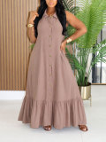 Sleeveless Solid Color Ruffles Long Dress HNIF-MC036