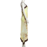 Sexy Print Backless Irregular Sling Midi Dress XEF-K6D09929A