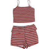 Stripe Print Sling Top Two Piece Shorts Set DLSF-K6S10128A