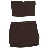Solid Color Wrap Chest Top Two Piece Skirts Set GZJQ-K6S11115A