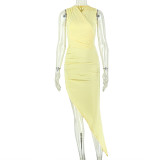 Sleeveless Ruched Irregular Long Dress GJYO-JD305578