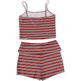Stripe Print Sling Top Two Piece Shorts Set DLSF-K6S10128A