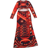 Long Sleeve Print Top Long Skirts 2 Piece Set DLSF-K6S10203A