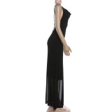 V Neck Butterfly Backless Sling Maxi Dress XEF-K6D09083A