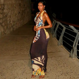 Print Backless Deep V Neck Maxi Dress GJYO-JD305501