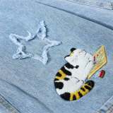Plus Size Cat-Embroidered Multi-Pockets Jeans GYLN-6334