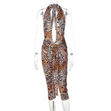 Deep V Neck Leopard Print Seventh Jumpsuit LJSF-P6421567X