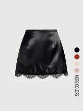 Satin Lace Edge Patchwork Mini Skirt GSRX-876