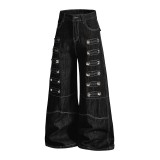 Plus Size Metal-Studded Washed Loose Jeans GYLN-0338