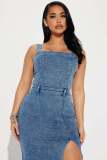 Sleeveless Backless Denim Split Long Dress LX-8612