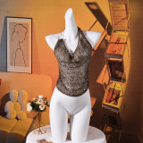 Backless Halterneck See Through Sequin Top GFRT-42281TBG