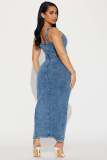Sleeveless Backless Denim Split Long Dress LX-8612