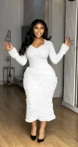 U Neck Long Sleeve Ruched Maxi Dress GMYU-11313