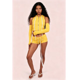 Solid Color Hooded Sport Two Piece Shorts Set FOSF-8863