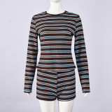 Stripe Long Sleeve Two Piece Short Set GFRT-42211SBG