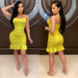 Solid Color Backless Sling Midi Dress BN-9826