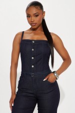 Sexy Denim Slim Sling Wide Leg Jumpsuit LX-3593