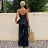 Fashion Denim Sling Two Piece Pants Set GDAM-218959