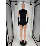 Solid Color Hooded Sport Two Piece Shorts Set FOSF-8863