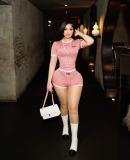 Stripe Short Sleeve Two Piece Shorts Set GNJF-Z1905