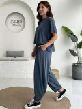 Solid Color Loose Casual Two Piece Pants Set MIL-L378