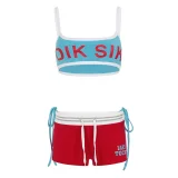 Letter Print Contrast Color Sport 3 Piece Short Set GPKJ-MR49102