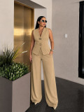 Sleeveless Solid Color Loose Two Piece Pants Set SFY-889