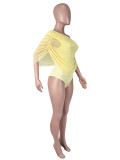 Solid Color Ruched Slash Shoulder Bodysuit SHD-9994
