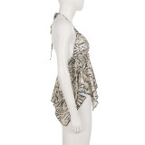 Print Halterneck Irregular Tops GPKJ-MR49679